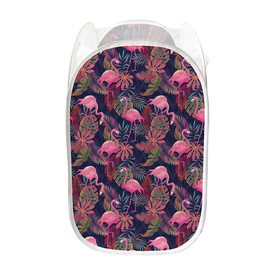 Tropical Flamingo Aloha Pattern Print Mesh Laundry Hamper