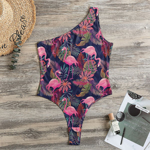 Tropical Flamingo Aloha Pattern Print One Shoulder Bodysuit