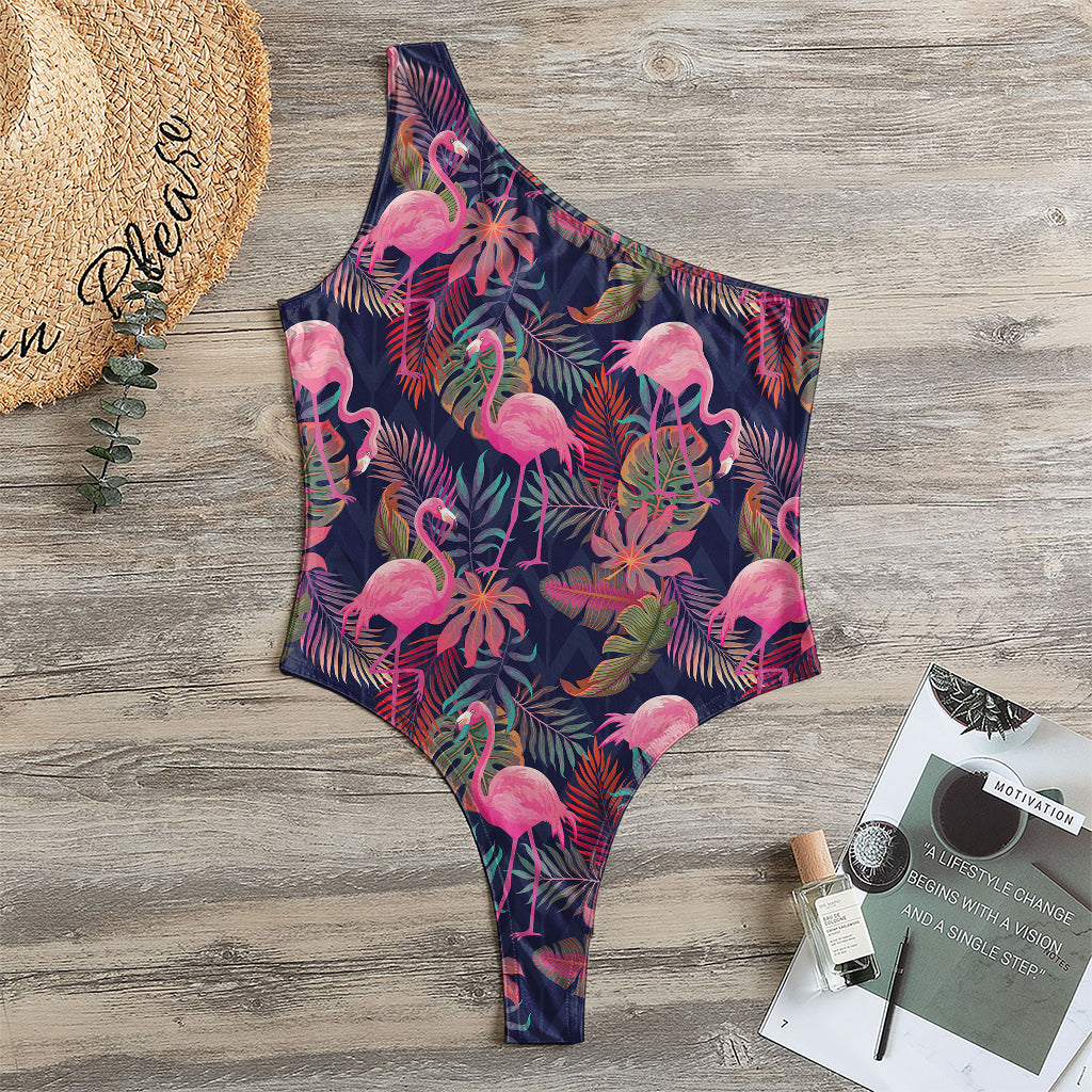 Tropical Flamingo Aloha Pattern Print One Shoulder Bodysuit