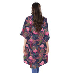 Tropical Flamingo Aloha Pattern Print Open Front Beach Cover Up