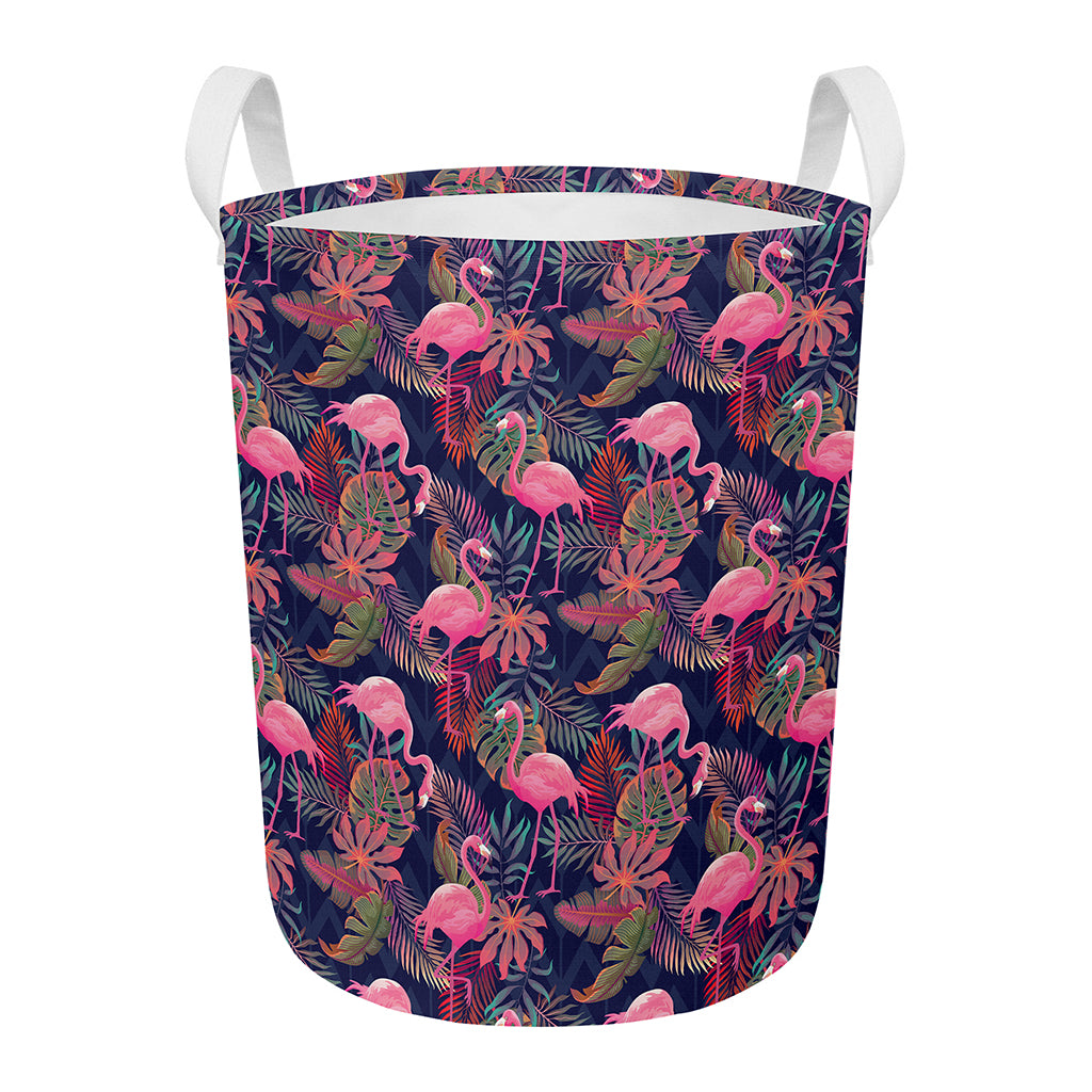 Tropical Flamingo Aloha Pattern Print Round Laundry Basket