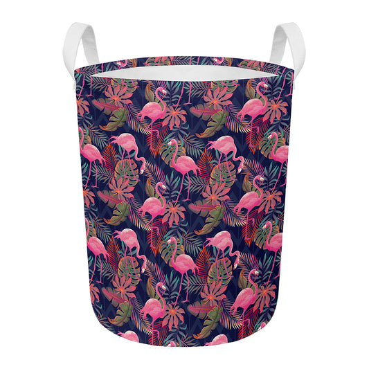 Tropical Flamingo Aloha Pattern Print Round Laundry Basket