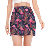 Tropical Flamingo Aloha Pattern Print Side Slit Mini Skirt