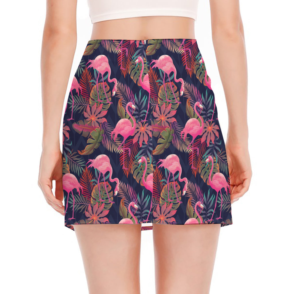 Tropical Flamingo Aloha Pattern Print Side Slit Mini Skirt