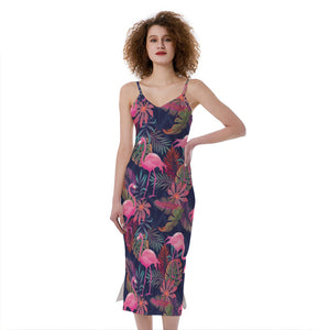 Tropical Flamingo Aloha Pattern Print Slim Fit Midi Cami Dress