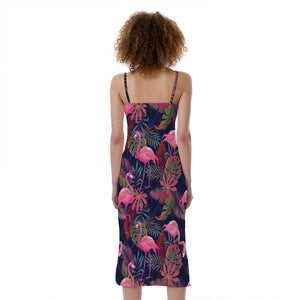 Tropical Flamingo Aloha Pattern Print Slim Fit Midi Cami Dress