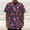 Tropical Flamingo Aloha Pattern Print Textured Short Sleeve Shirt