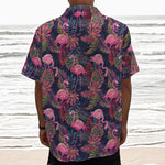 Tropical Flamingo Aloha Pattern Print Textured Short Sleeve Shirt