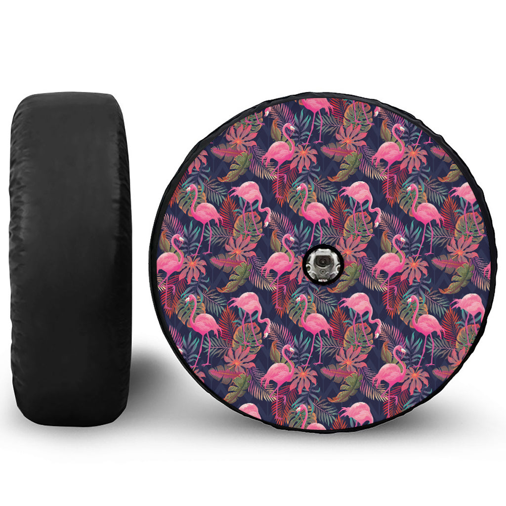 Tropical Flamingo Aloha Pattern Print Tire Cover With Camera Hole