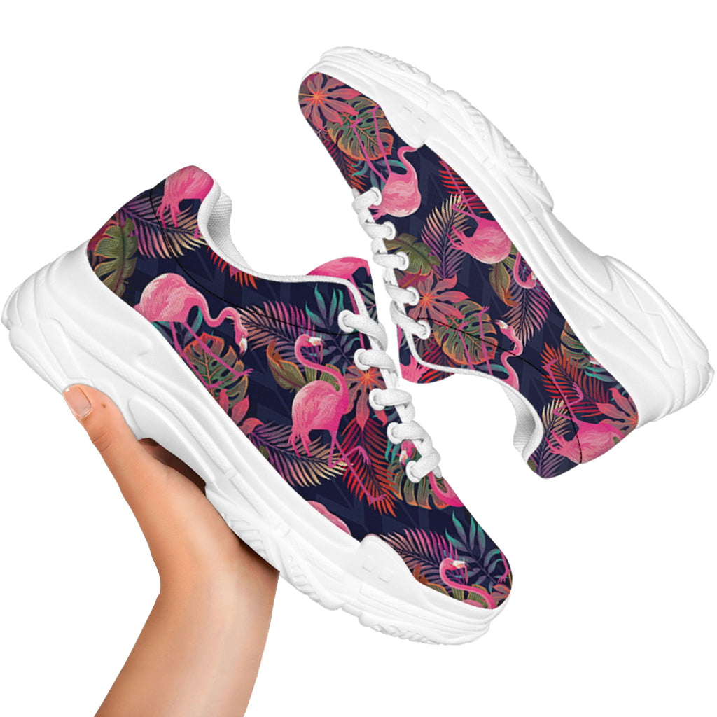 Tropical Flamingo Aloha Pattern Print White Chunky Shoes