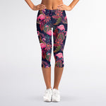 Tropical Flamingo Aloha Pattern Print Women's Capri Leggings