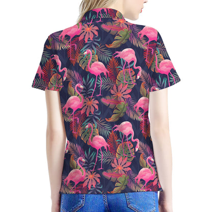 Tropical Flamingo Aloha Pattern Print Women's Polo Shirt