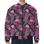 Tropical Flamingo Aloha Pattern Print Zip Sleeve Bomber Jacket
