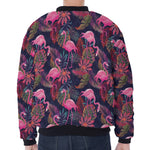 Tropical Flamingo Aloha Pattern Print Zip Sleeve Bomber Jacket