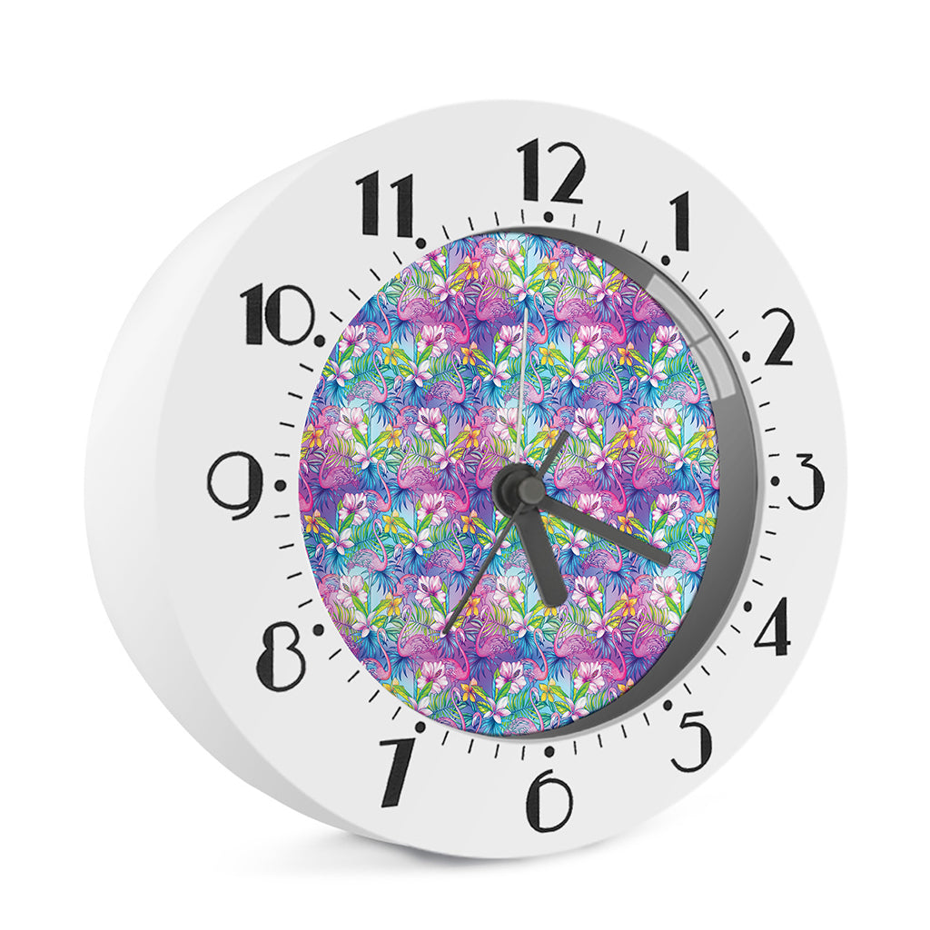 Tropical Flamingo And Hibiscus Print Alarm Clock