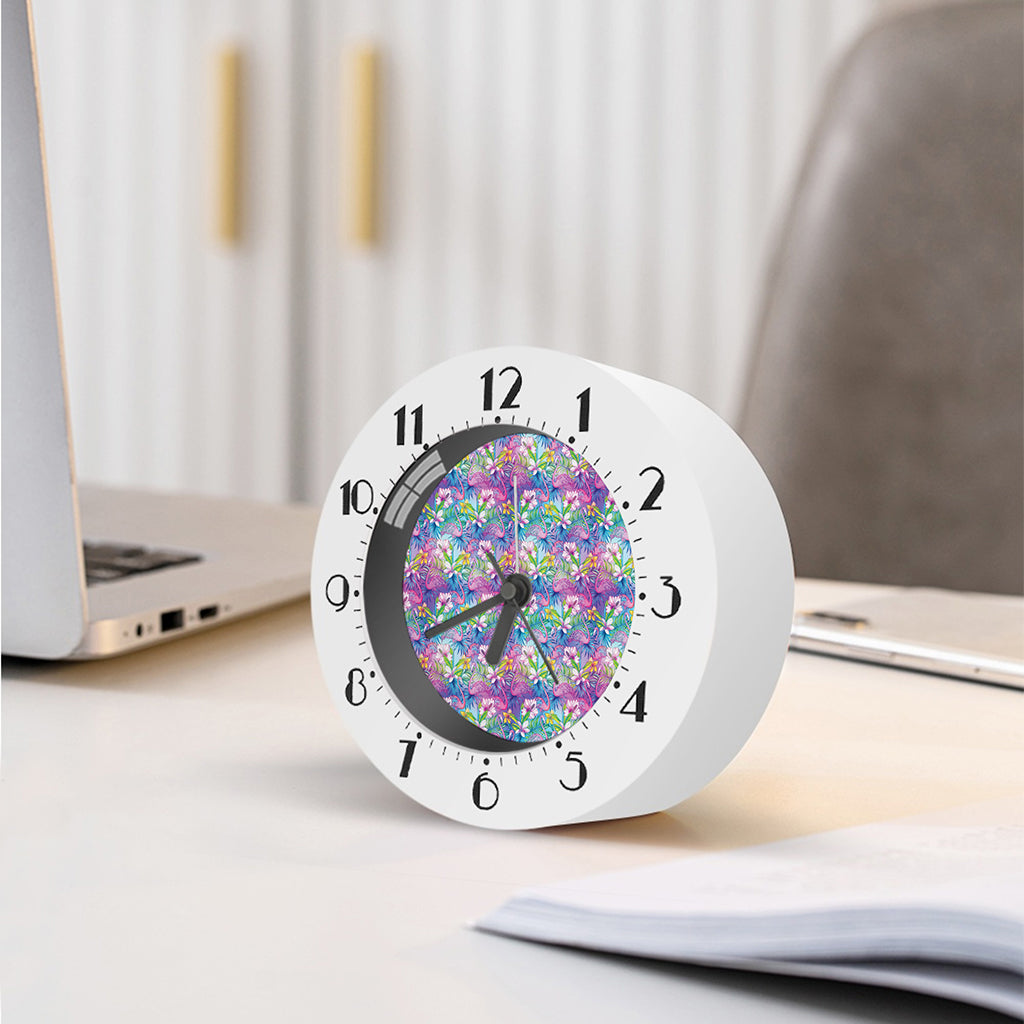 Tropical Flamingo And Hibiscus Print Alarm Clock