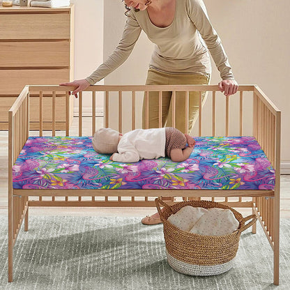 Tropical Flamingo And Hibiscus Print Baby Crib Sheet