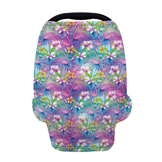Tropical Flamingo And Hibiscus Print Baby Seat Cover