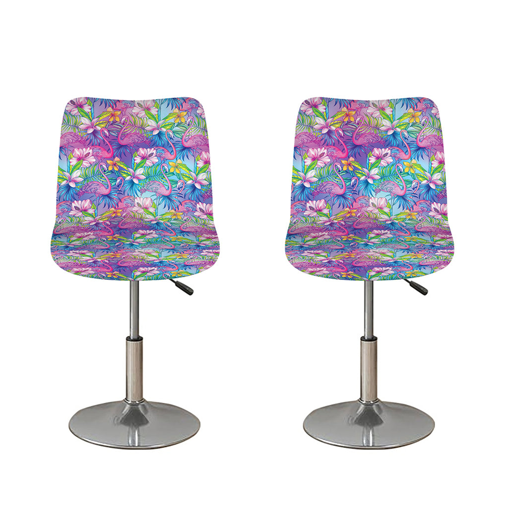 Tropical Flamingo And Hibiscus Print Bar Stool Covers