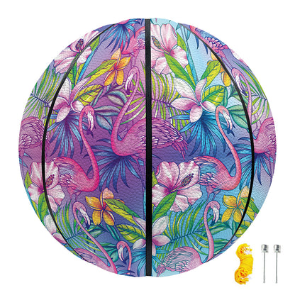 Tropical Flamingo And Hibiscus Print Basketball