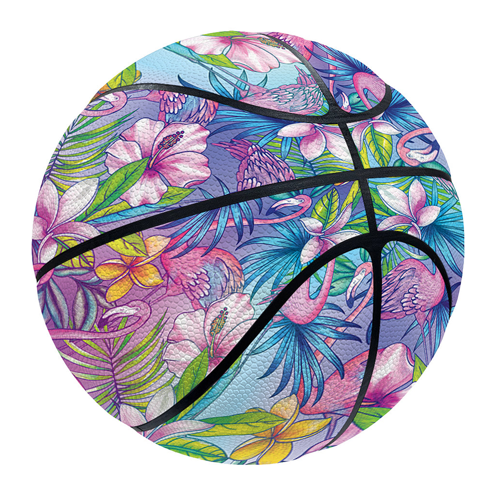 Tropical Flamingo And Hibiscus Print Basketball