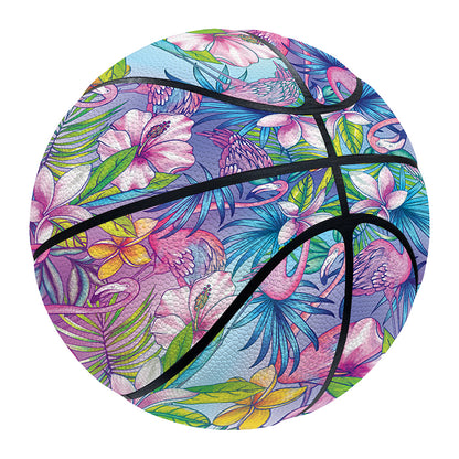 Tropical Flamingo And Hibiscus Print Basketball