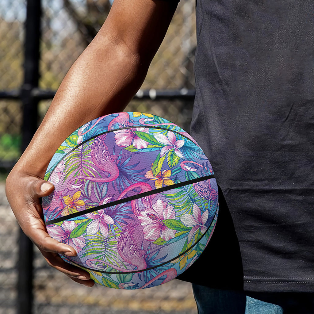 Tropical Flamingo And Hibiscus Print Basketball