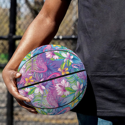 Tropical Flamingo And Hibiscus Print Basketball