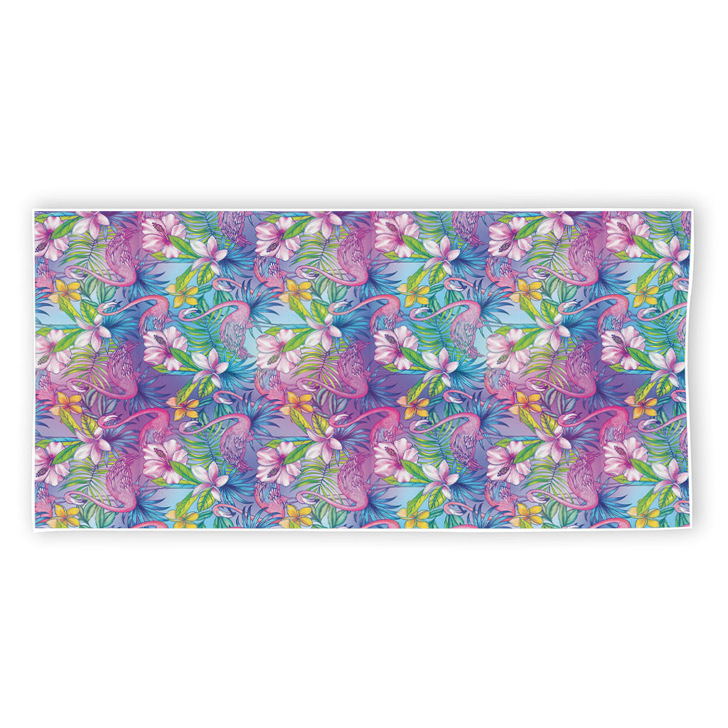 Tropical Flamingo And Hibiscus Print Beach Towel