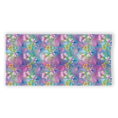 Tropical Flamingo And Hibiscus Print Beach Towel