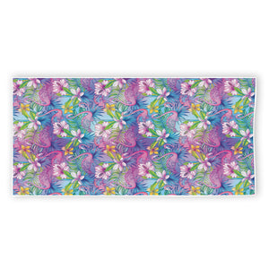 Tropical Flamingo And Hibiscus Print Beach Towel