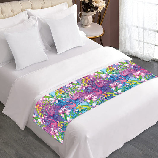 Tropical Flamingo And Hibiscus Print Bed Runner