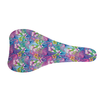 Tropical Flamingo And Hibiscus Print Bicycle Seat Cover