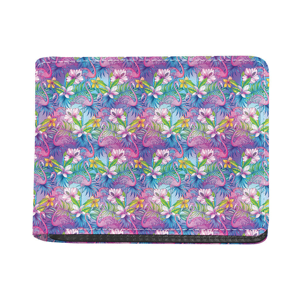 Tropical Flamingo And Hibiscus Print Bifold Wallet