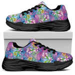 Tropical Flamingo And Hibiscus Print Black Chunky Shoes