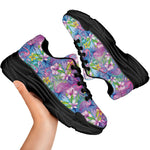 Tropical Flamingo And Hibiscus Print Black Chunky Shoes