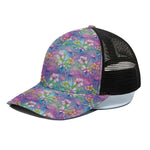 Tropical Flamingo And Hibiscus Print Black Mesh Trucker Cap