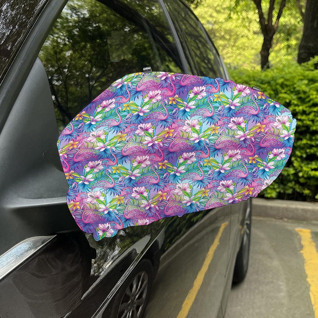 Tropical Flamingo And Hibiscus Print Car Side Mirror Covers
