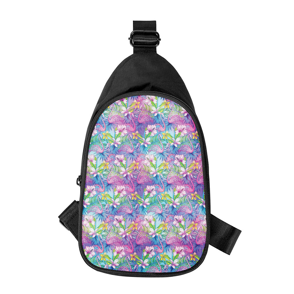 Tropical Flamingo And Hibiscus Print Chest Bag
