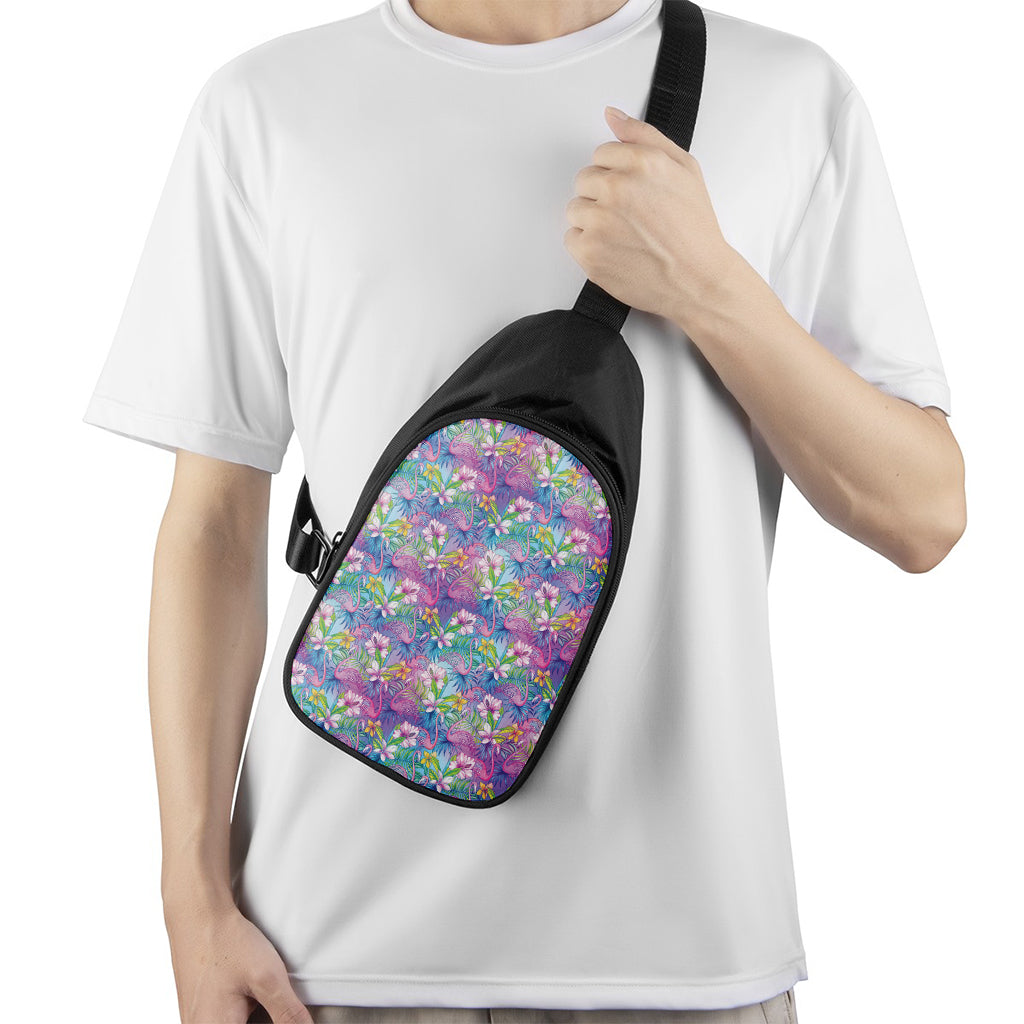 Tropical Flamingo And Hibiscus Print Chest Bag