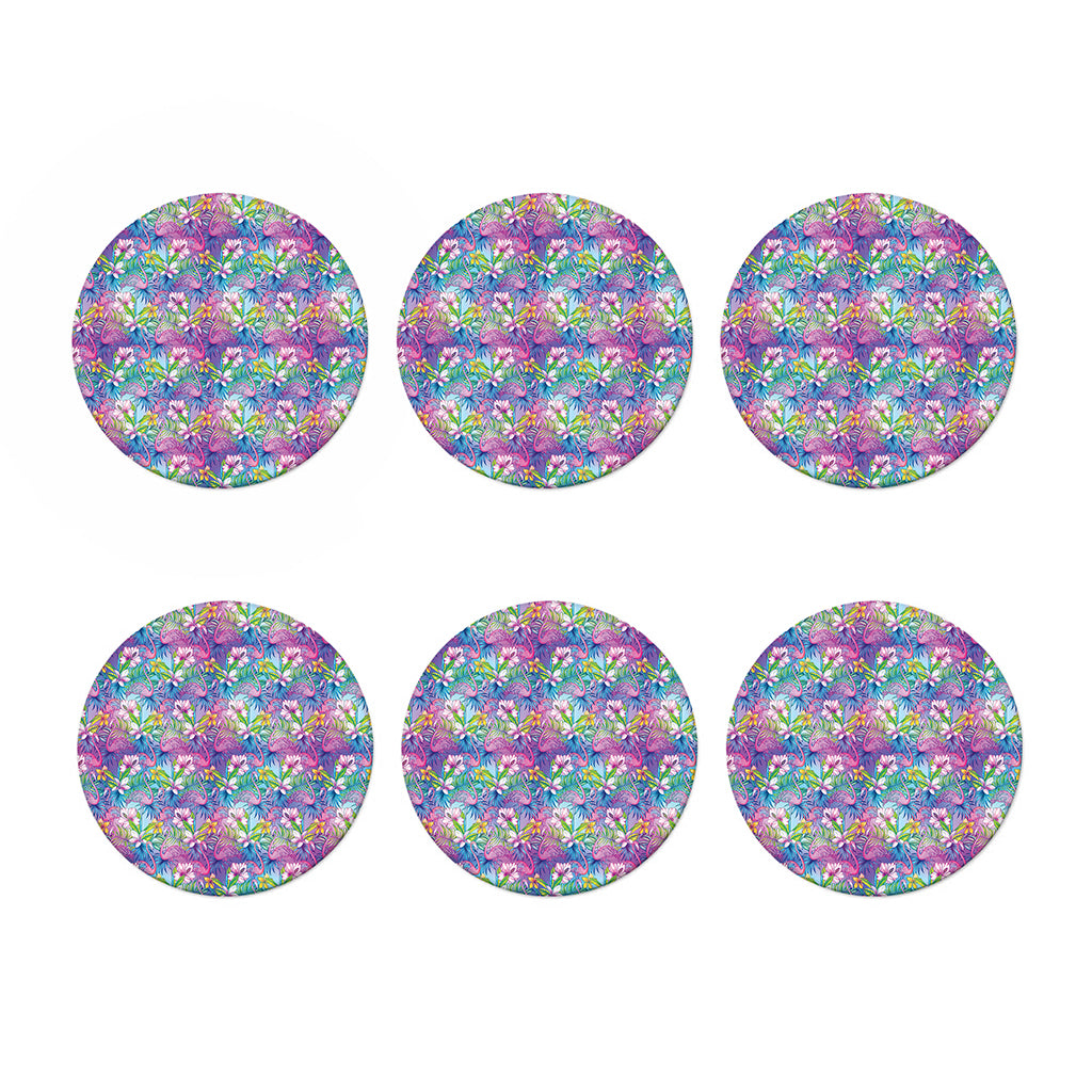 Tropical Flamingo And Hibiscus Print Coaster Set