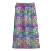 Tropical Flamingo And Hibiscus Print Cotton Front Slit Maxi Skirt