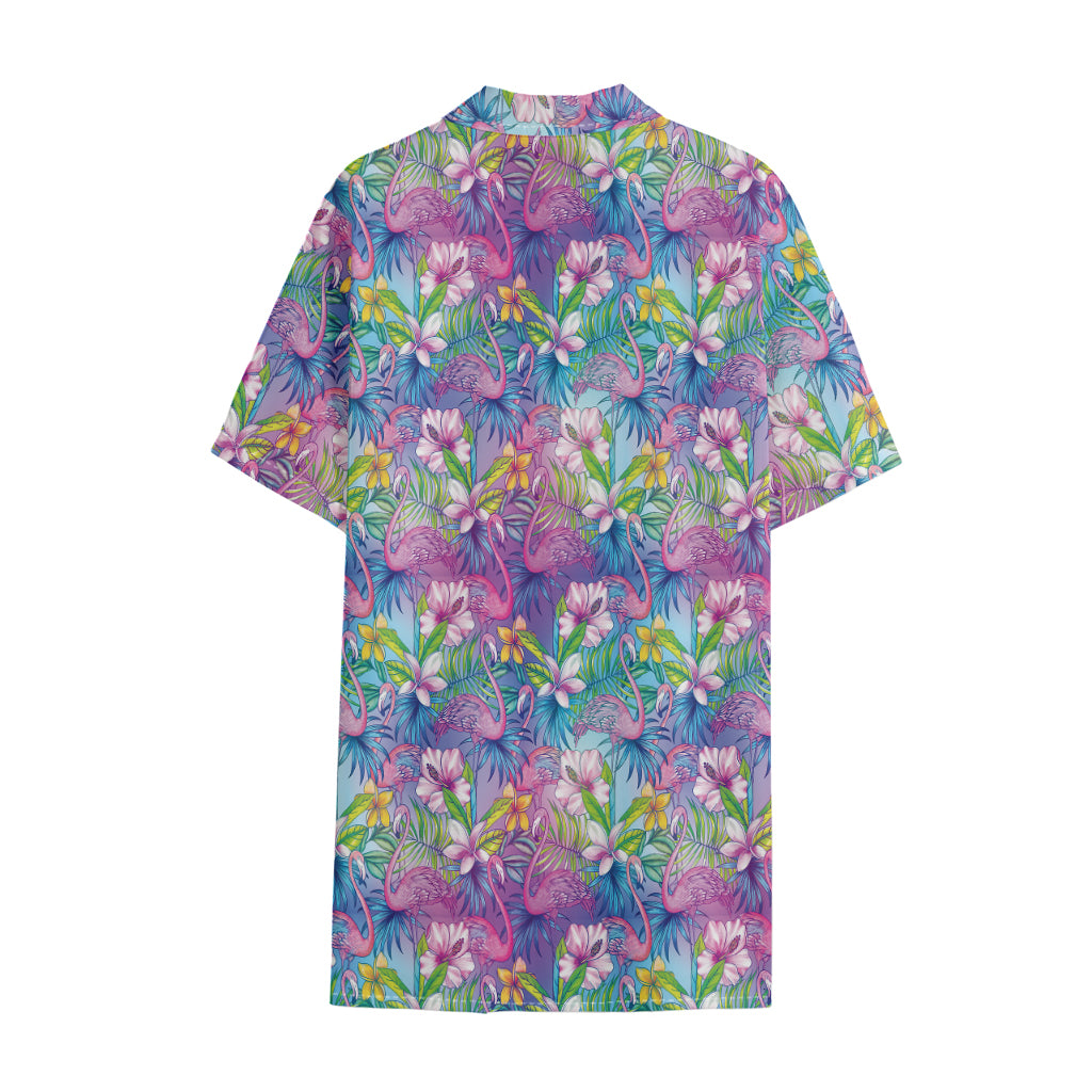 Tropical Flamingo And Hibiscus Print Cotton Hawaiian Shirt