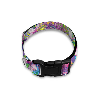 Tropical Flamingo And Hibiscus Print Dog Collar