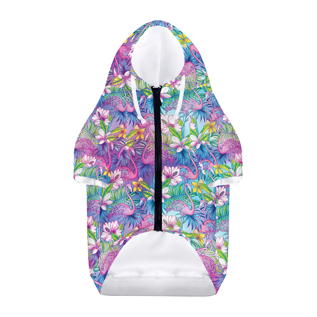 Tropical Flamingo And Hibiscus Print Dog Zip Up Hoodie