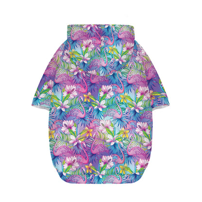 Tropical Flamingo And Hibiscus Print Dog Zip Up Hoodie