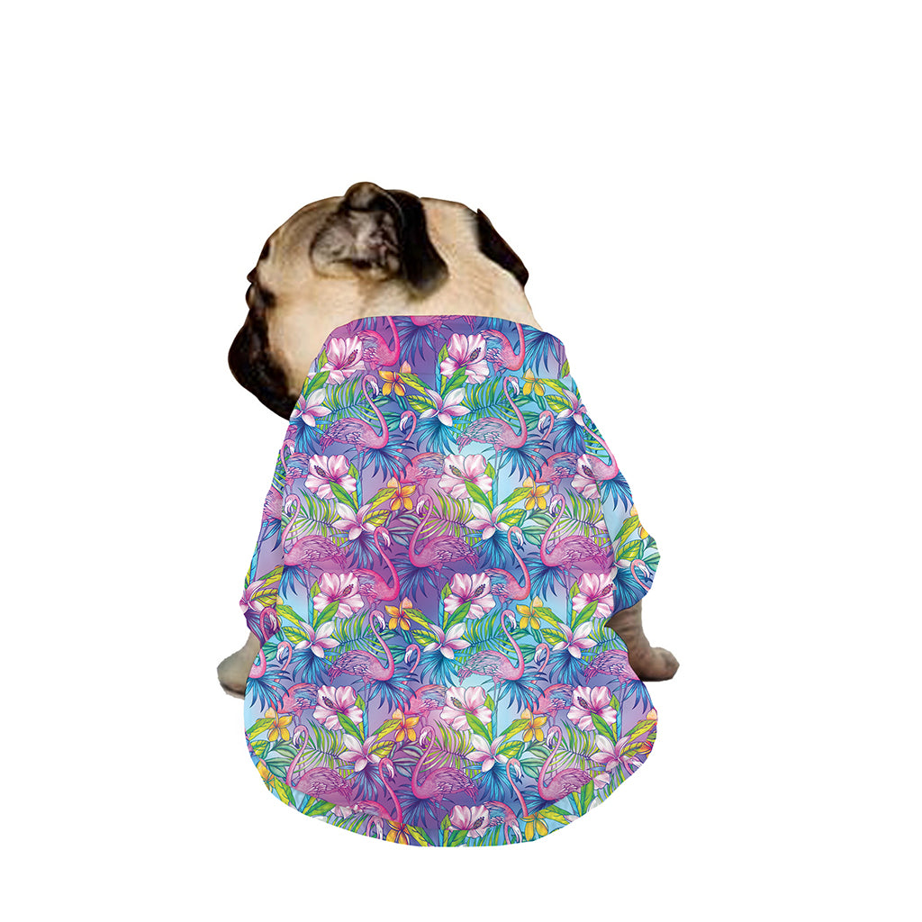 Tropical Flamingo And Hibiscus Print Dog Zip Up Jacket