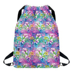 Tropical Flamingo And Hibiscus Print Drawstring Backpack