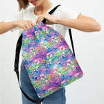 Tropical Flamingo And Hibiscus Print Drawstring Backpack