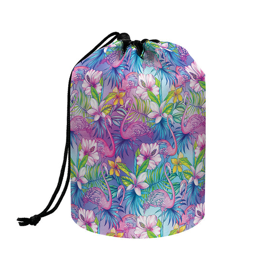 Tropical Flamingo And Hibiscus Print Drawstring Makeup Bag